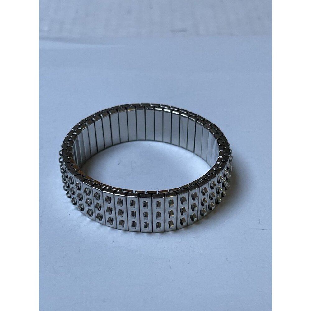 Silver Tone Stretch Bracelet‎ Textured Party Holiday Jewelry Womens